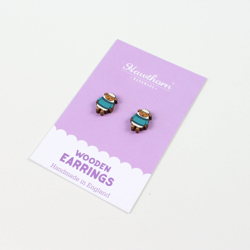 Hawthorn Handmade - Woolly Sheep Wooden Earrings