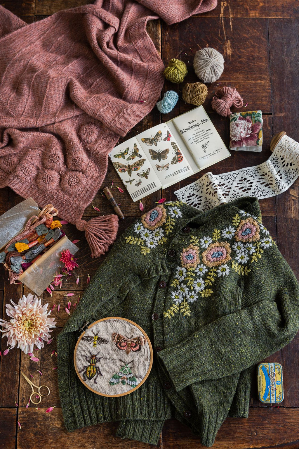 Embroidery on knits - cardigan flat lay