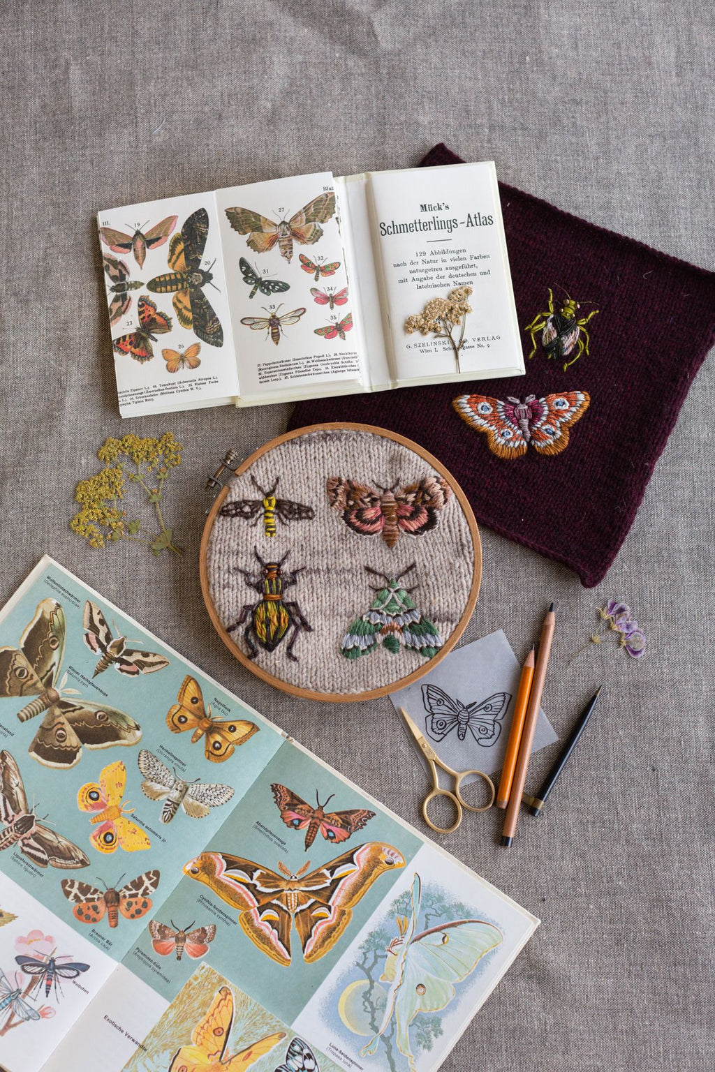 Embroidery on knits - moths