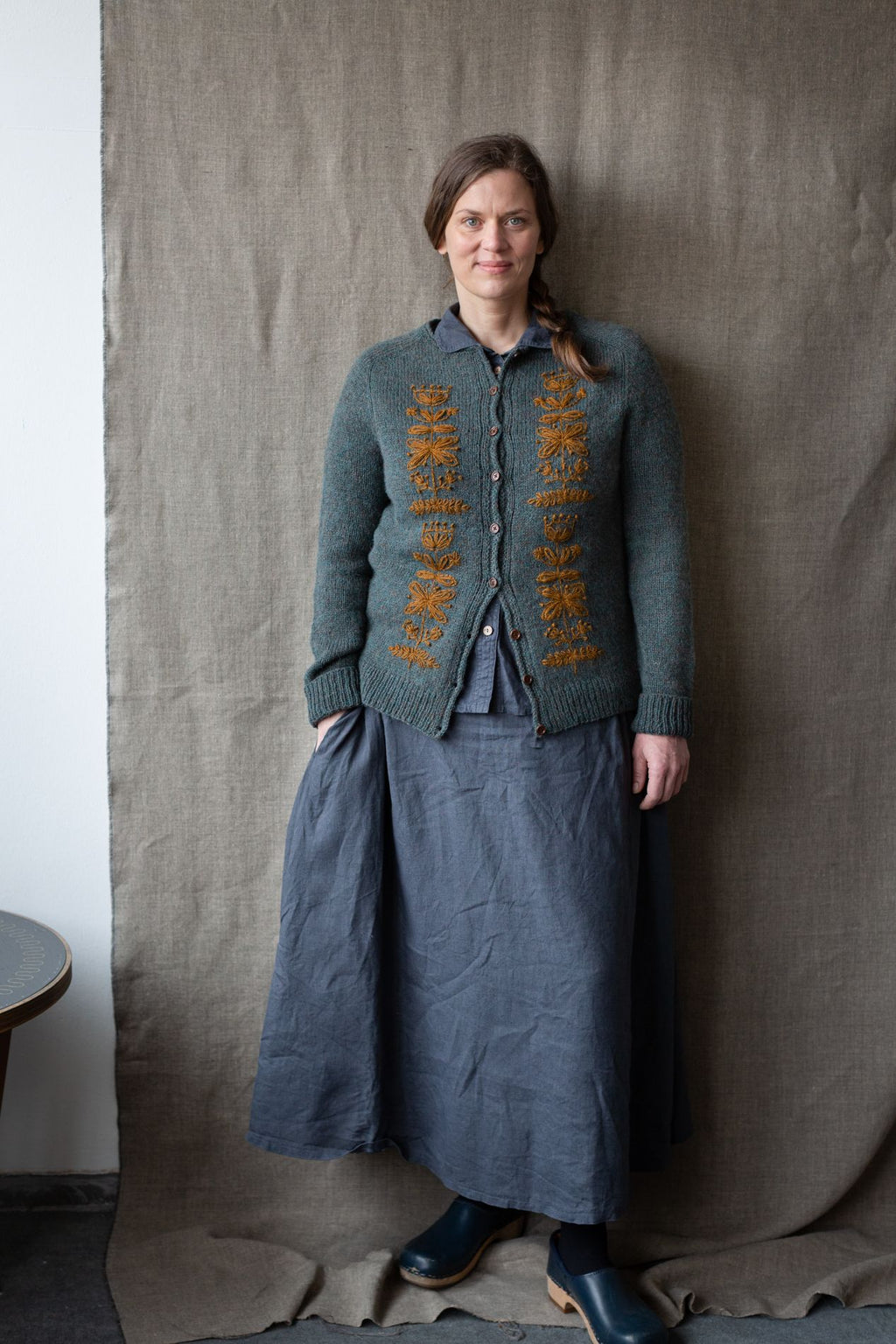 Embroidery on knits - teal cardi